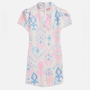 Dudley Stephens Parker Puff Sleeve Dress Summer Ikat Small Pink Blue sundress